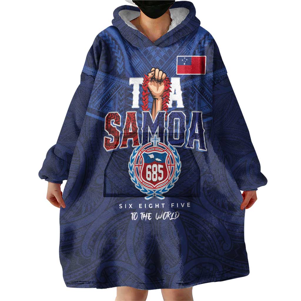 Custom Rugby Toa Samoa Wearable Blanket Hoodie Champions Six Eight Five - Polynesian Pride