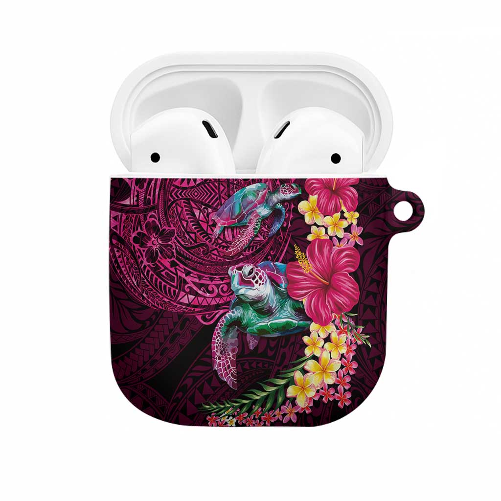 Hawaiian Plumeria and Hibiscus with Turtles AirPods Case Polynesian Art Red Color - Polynesian Pride