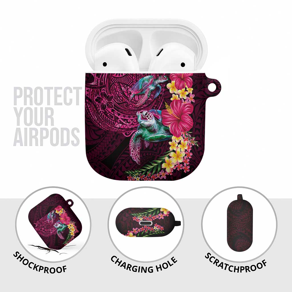 Hawaiian Plumeria and Hibiscus with Turtles AirPods Case Polynesian Art Red Color - Polynesian Pride