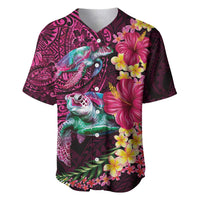 Hawaiian Plumeria and Hibiscus with Turtles Baseball Jersey Polynesian Art Red Color - Polynesian Pride