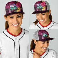 Hawaiian Plumeria and Hibiscus with Turtles Baseball Net Cap Polynesian Art Red Color - Polynesian Pride