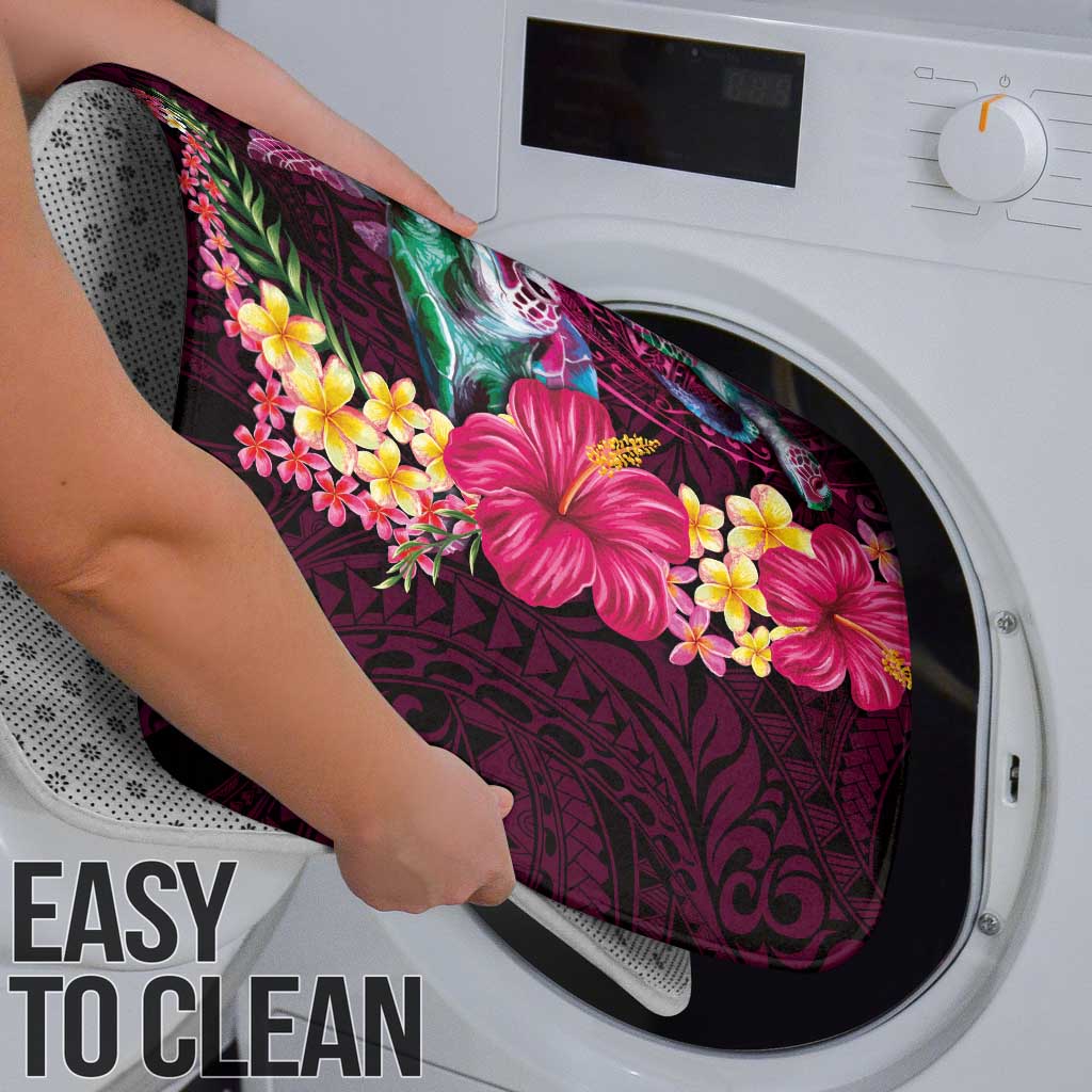 Hawaiian Plumeria and Hibiscus with Turtles Bathroom Set Polynesian Art Red Color - Polynesian Pride