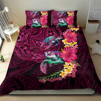 Hawaiian Plumeria and Hibiscus with Turtles Bedding Set Polynesian Art Red Color - Polynesian Pride
