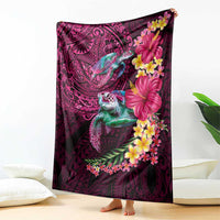 Hawaiian Plumeria and Hibiscus with Turtles Blanket Polynesian Art Red Color - Polynesian Pride