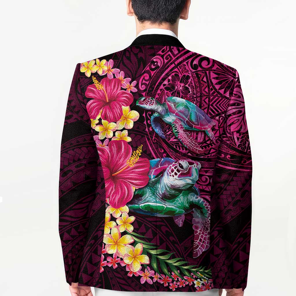 Hawaiian Plumeria and Hibiscus with Turtles Blazer Polynesian Art Red Color - Polynesian Pride