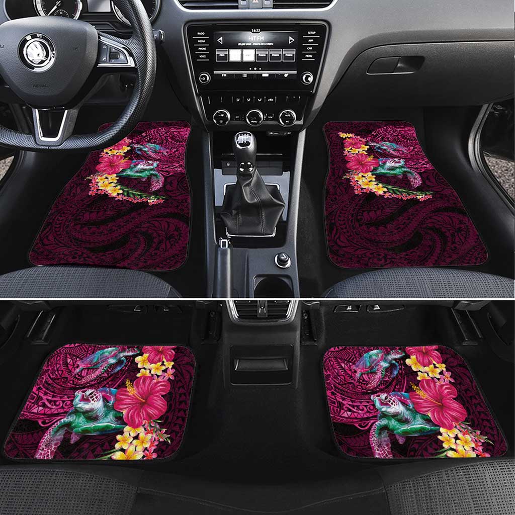 Hawaiian Plumeria and Hibiscus with Turtles Car Mats Polynesian Art Red Color - Polynesian Pride