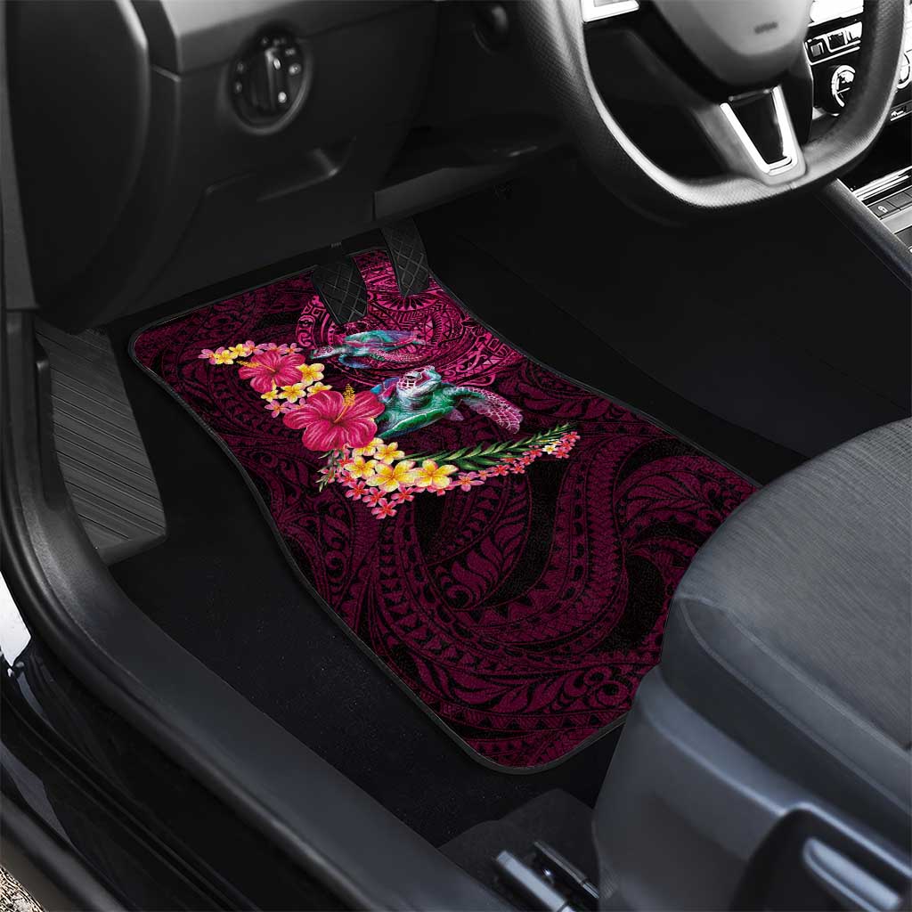 Hawaiian Plumeria and Hibiscus with Turtles Car Mats Polynesian Art Red Color - Polynesian Pride