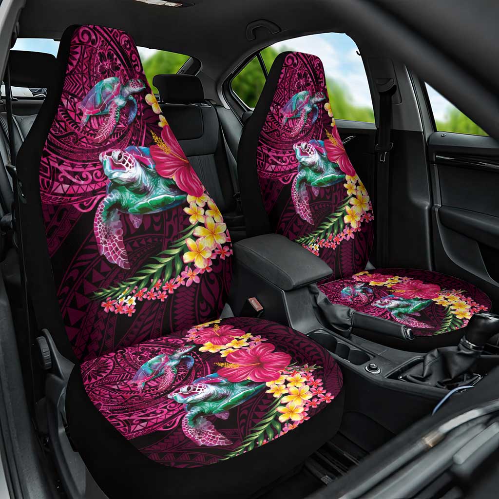 Hawaiian Plumeria and Hibiscus with Turtles Car Seat Cover Polynesian Art Red Color - Polynesian Pride