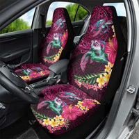 Hawaiian Plumeria and Hibiscus with Turtles Car Seat Cover Polynesian Art Red Color - Polynesian Pride