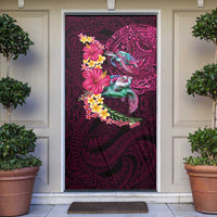 Hawaiian Plumeria and Hibiscus with Turtles Door Cover Polynesian Art Red Color - Polynesian Pride