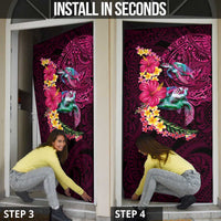 Hawaiian Plumeria and Hibiscus with Turtles Door Cover Polynesian Art Red Color - Polynesian Pride