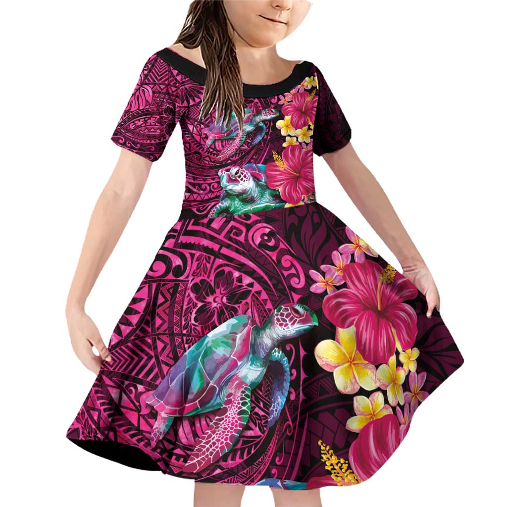 Hawaiian Plumeria and Hibiscus with Turtles Family Matching Off Shoulder Short Dress and Hawaiian Shirt Polynesian Art Red Color - Polynesian Pride