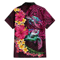 Hawaiian Plumeria and Hibiscus with Turtles Family Matching Puletasi and Hawaiian Shirt Polynesian Art Red Color - Polynesian Pride