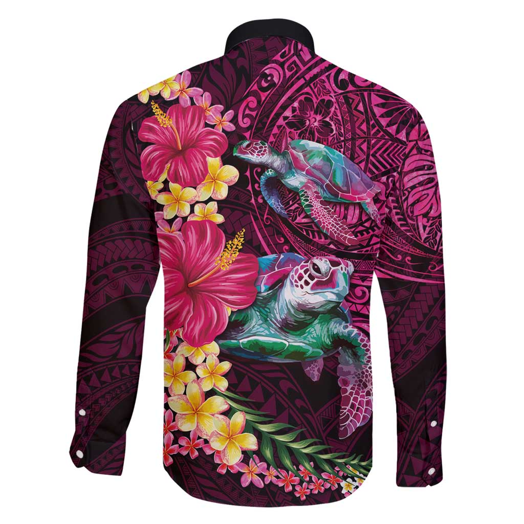 Hawaiian Plumeria and Hibiscus with Turtles Family Matching Puletasi and Hawaiian Shirt Polynesian Art Red Color - Polynesian Pride