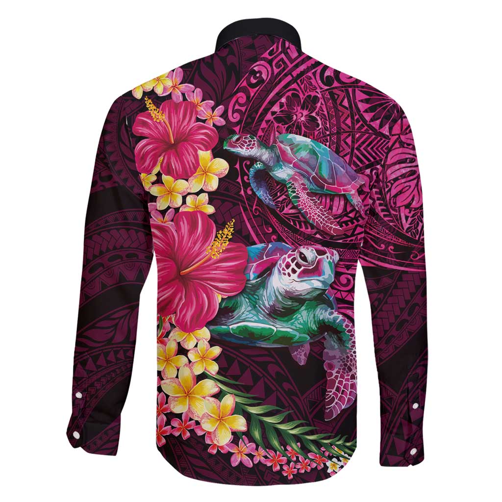 Hawaiian Plumeria and Hibiscus with Turtles Family Matching Short Sleeve Bodycon Dress and Hawaiian Shirt Polynesian Art Red Color - Polynesian Pride