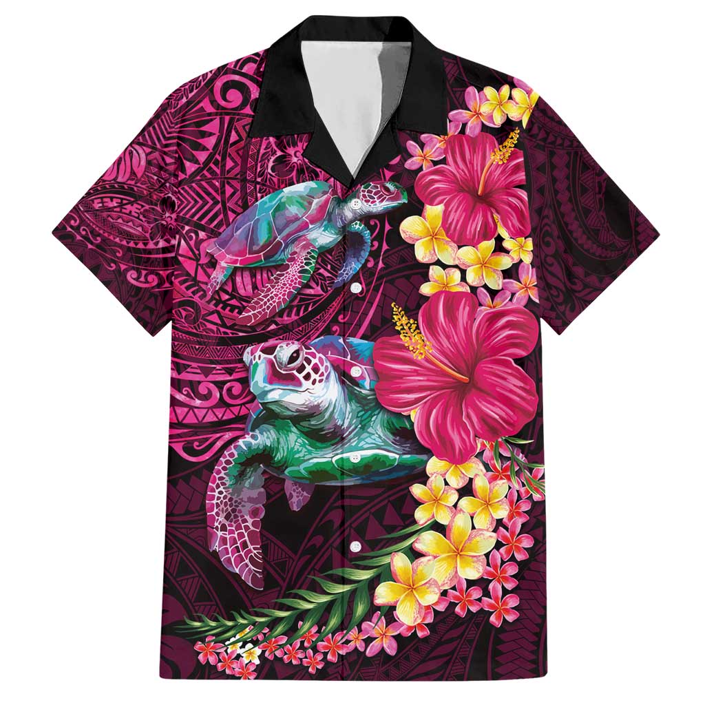Hawaiian Plumeria and Hibiscus with Turtles Hawaiian Shirt Polynesian Art Red Color - Polynesian Pride