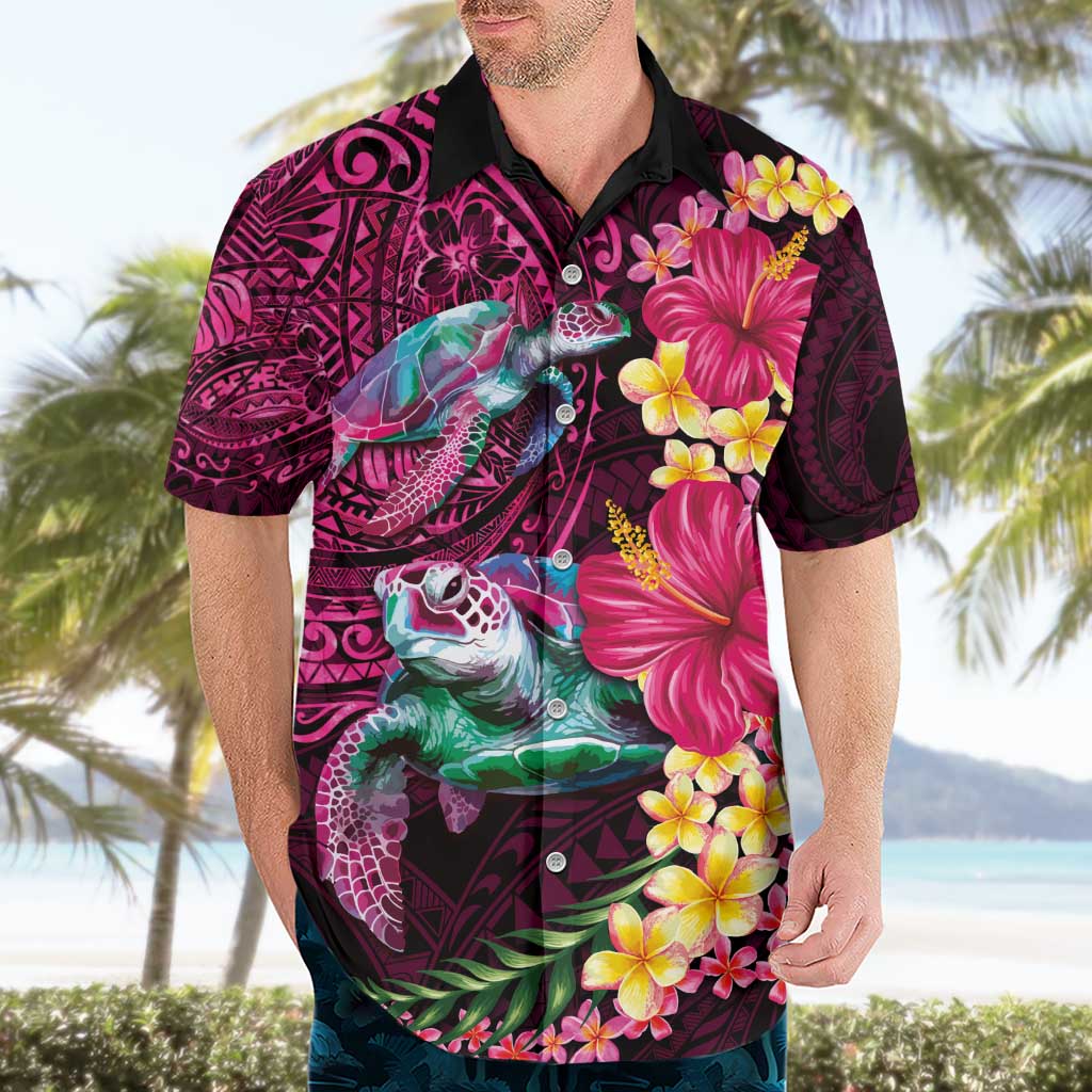Hawaiian Plumeria and Hibiscus with Turtles Hawaiian Shirt Polynesian Art Red Color - Polynesian Pride