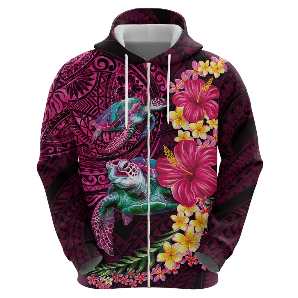 Hawaiian Plumeria and Hibiscus with Turtles Hoodie Polynesian Art Red Color - Polynesian Pride