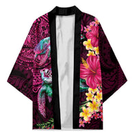 Hawaiian Plumeria and Hibiscus with Turtles Kimono Polynesian Art Red Color - Polynesian Pride