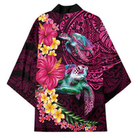 Hawaiian Plumeria and Hibiscus with Turtles Kimono Polynesian Art Red Color - Polynesian Pride