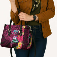 Hawaiian Plumeria and Hibiscus with Turtles Leather Bag Polynesian Art Red Color - Polynesian Pride