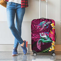 Hawaiian Plumeria and Hibiscus with Turtles Luggage Cover Polynesian Art Red Color - Polynesian Pride