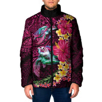 Hawaiian Plumeria and Hibiscus with Turtles Padded Jacket Polynesian Art Red Color - Polynesian Pride