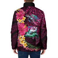 Hawaiian Plumeria and Hibiscus with Turtles Padded Jacket Polynesian Art Red Color - Polynesian Pride