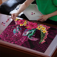 Hawaiian Plumeria and Hibiscus with Turtles Puzzle Polynesian Art Red Color - Polynesian Pride