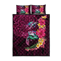 Hawaiian Plumeria and Hibiscus with Turtles Quilt Bed Set Polynesian Art Red Color - Polynesian Pride
