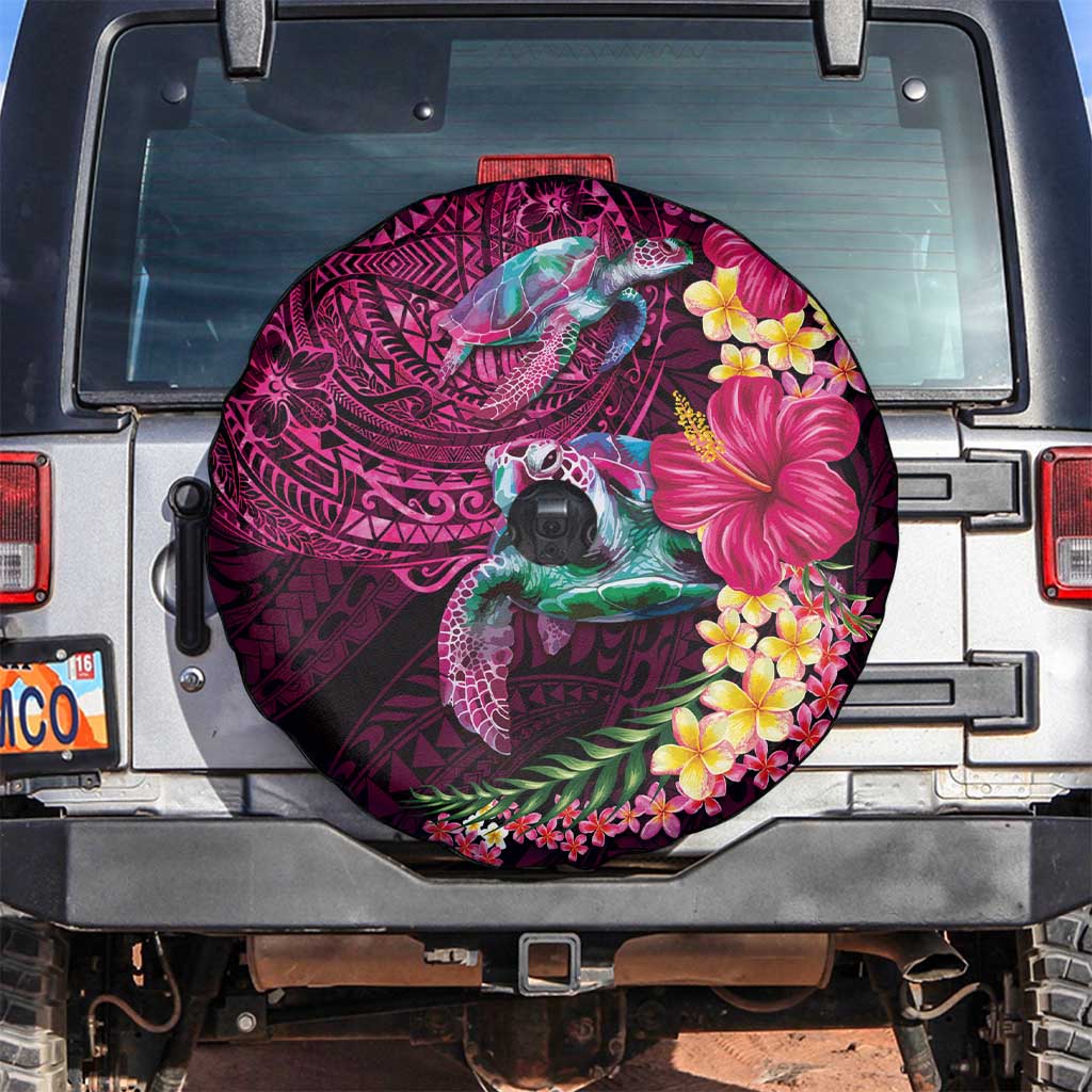 Hawaiian Plumeria and Hibiscus with Turtles Spare Tire Cover Polynesian Art Red Color - Polynesian Pride