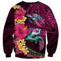 Hawaiian Plumeria and Hibiscus with Turtles Sweatshirt Polynesian Art Red Color - Polynesian Pride