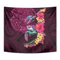 Hawaiian Plumeria and Hibiscus with Turtles Tapestry Polynesian Art Red Color - Polynesian Pride