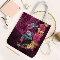 Hawaiian Plumeria and Hibiscus with Turtles Tote Bag Polynesian Art Red Color - Polynesian Pride