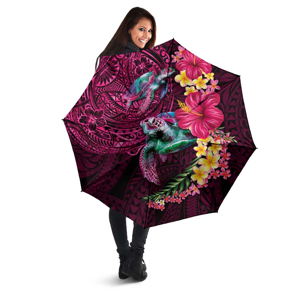 Hawaiian Plumeria and Hibiscus with Turtles Umbrella Polynesian Art Red Color - Polynesian Pride