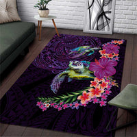 Hawaiian Plumeria and Hibiscus with Turtles Area Rug Polynesian Art Purple Color - Polynesian Pride