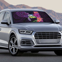 Hawaiian Plumeria and Hibiscus with Turtles Auto Sun Shade Polynesian Art Purple Color - Polynesian Pride