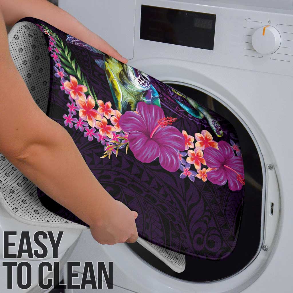 Hawaiian Plumeria and Hibiscus with Turtles Bathroom Set Polynesian Art Purple Color - Polynesian Pride