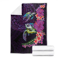 Hawaiian Plumeria and Hibiscus with Turtles Blanket Polynesian Art Purple Color - Polynesian Pride
