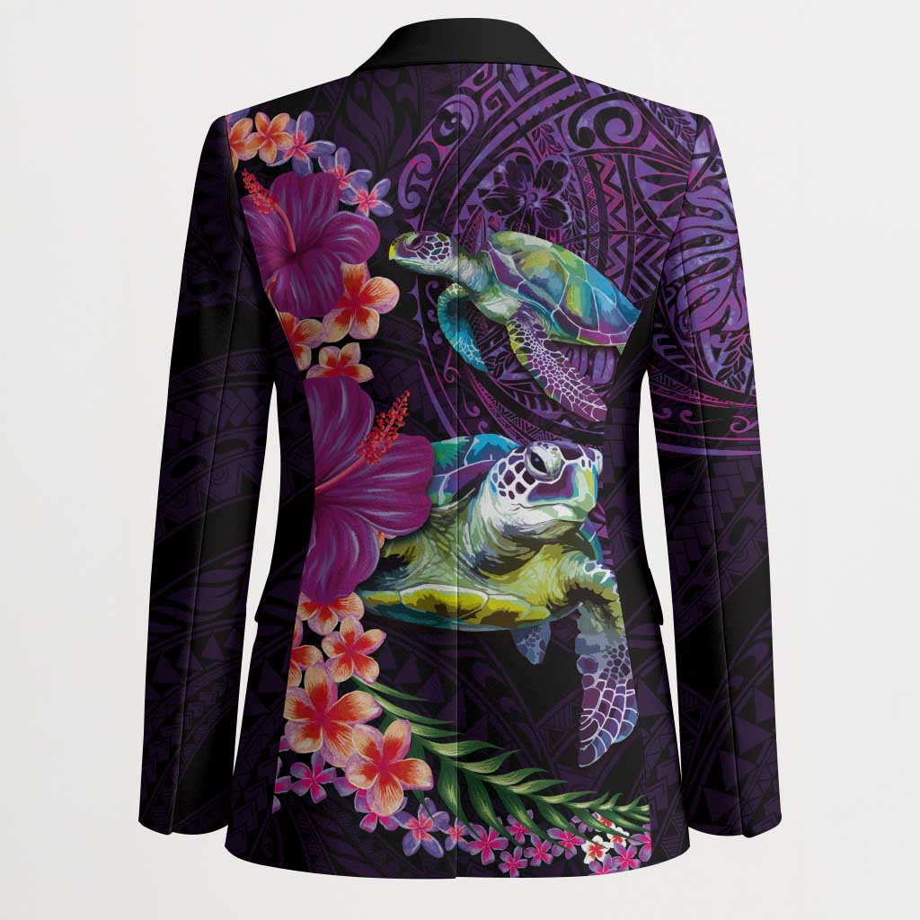 Hawaiian Plumeria and Hibiscus with Turtles Blazer Polynesian Art Purple Color - Polynesian Pride