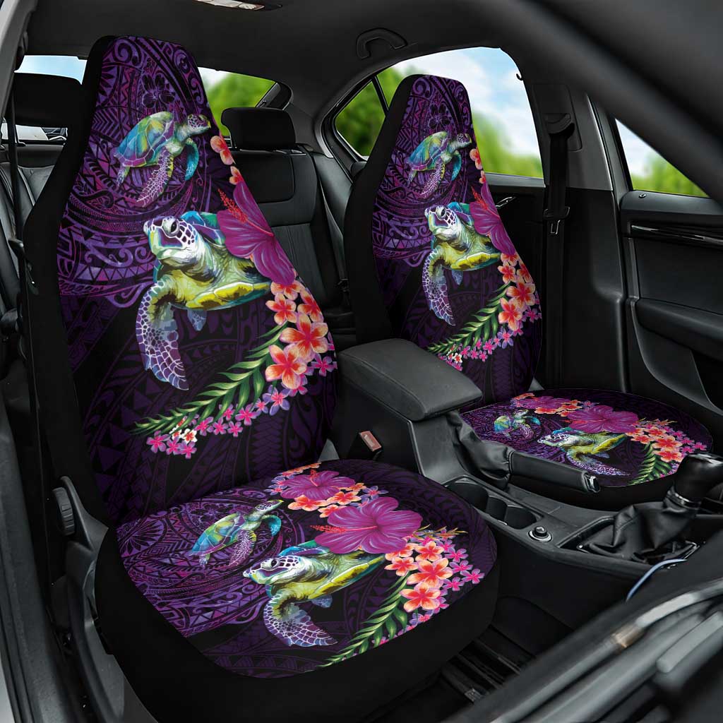 Hawaiian Plumeria and Hibiscus with Turtles Car Seat Cover Polynesian Art Purple Color - Polynesian Pride