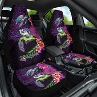 Hawaiian Plumeria and Hibiscus with Turtles Car Seat Cover Polynesian Art Purple Color - Polynesian Pride