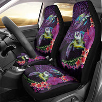 Hawaiian Plumeria and Hibiscus with Turtles Car Seat Cover Polynesian Art Purple Color - Polynesian Pride