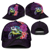 Hawaiian Plumeria and Hibiscus with Turtles Classic Cap Polynesian Art Purple Color - Polynesian Pride