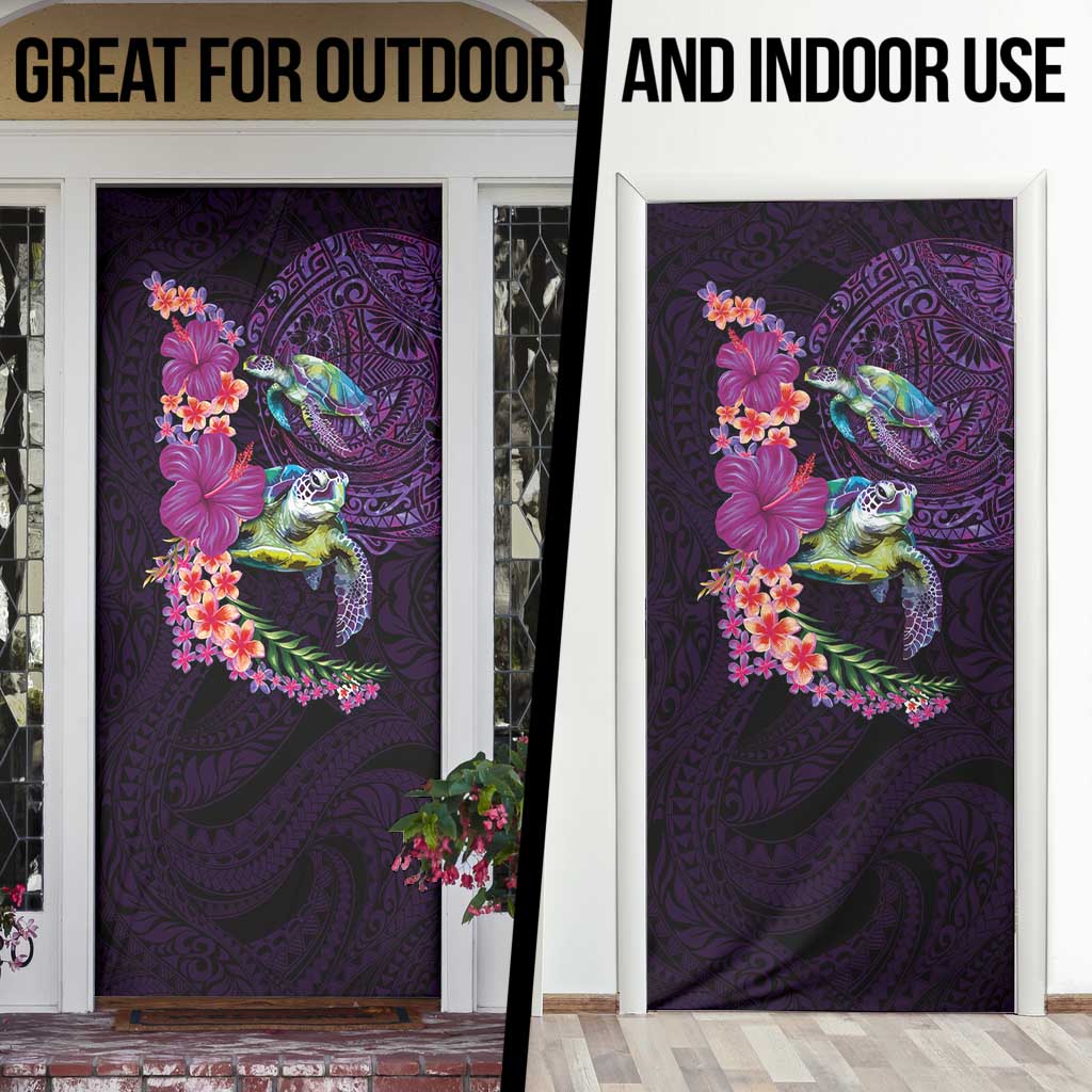 Hawaiian Plumeria and Hibiscus with Turtles Door Cover Polynesian Art Purple Color - Polynesian Pride