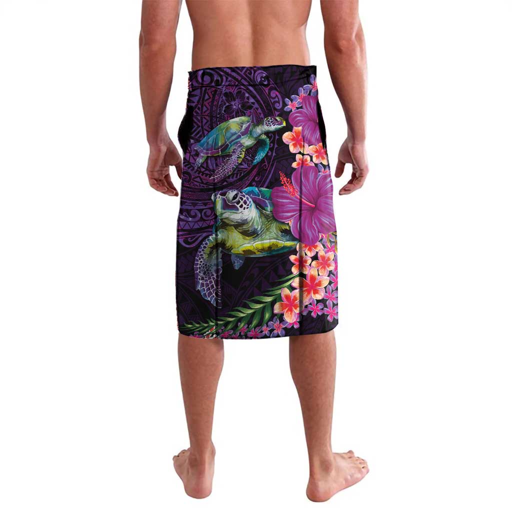 Hawaiian Plumeria and Hibiscus with Turtles Lavalava Polynesian Art Purple Color - Polynesian Pride