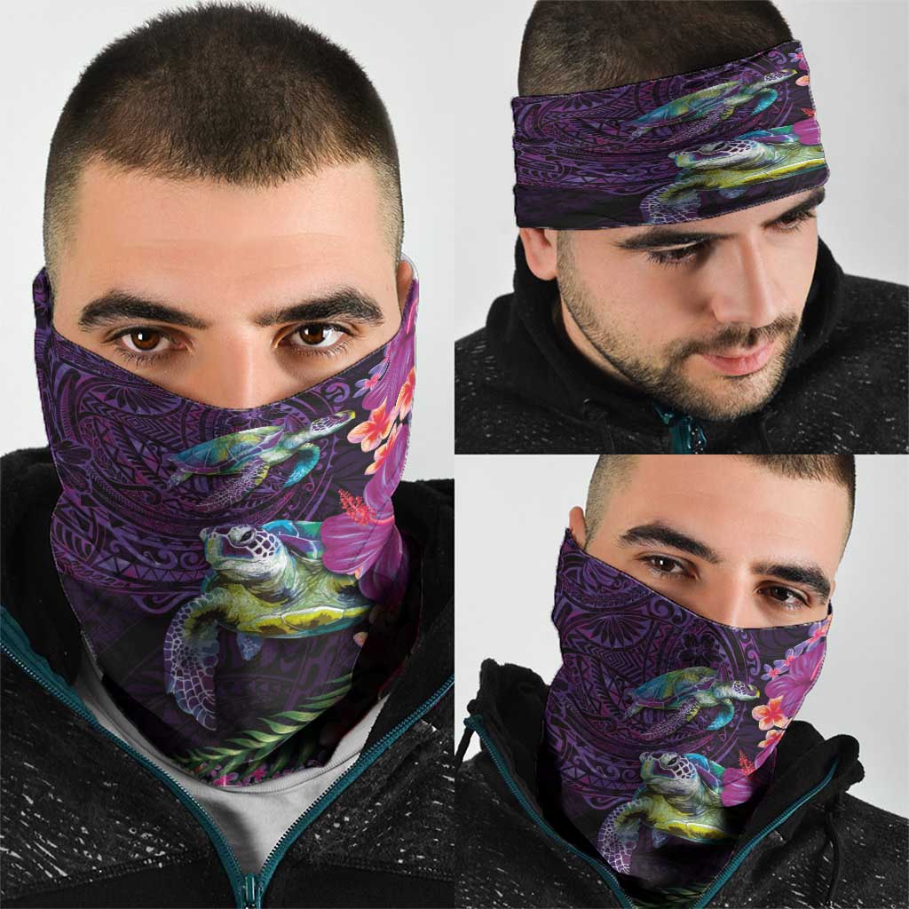 Hawaiian Plumeria and Hibiscus with Turtles Neck Gaiter Polynesian Art Purple Color - Polynesian Pride