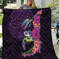 Hawaiian Plumeria and Hibiscus with Turtles Quilt Polynesian Art Purple Color - Polynesian Pride