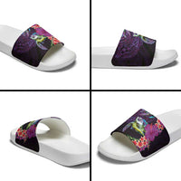 Hawaiian Plumeria and Hibiscus with Turtles Slide Sandals Polynesian Art Purple Color - Polynesian Pride