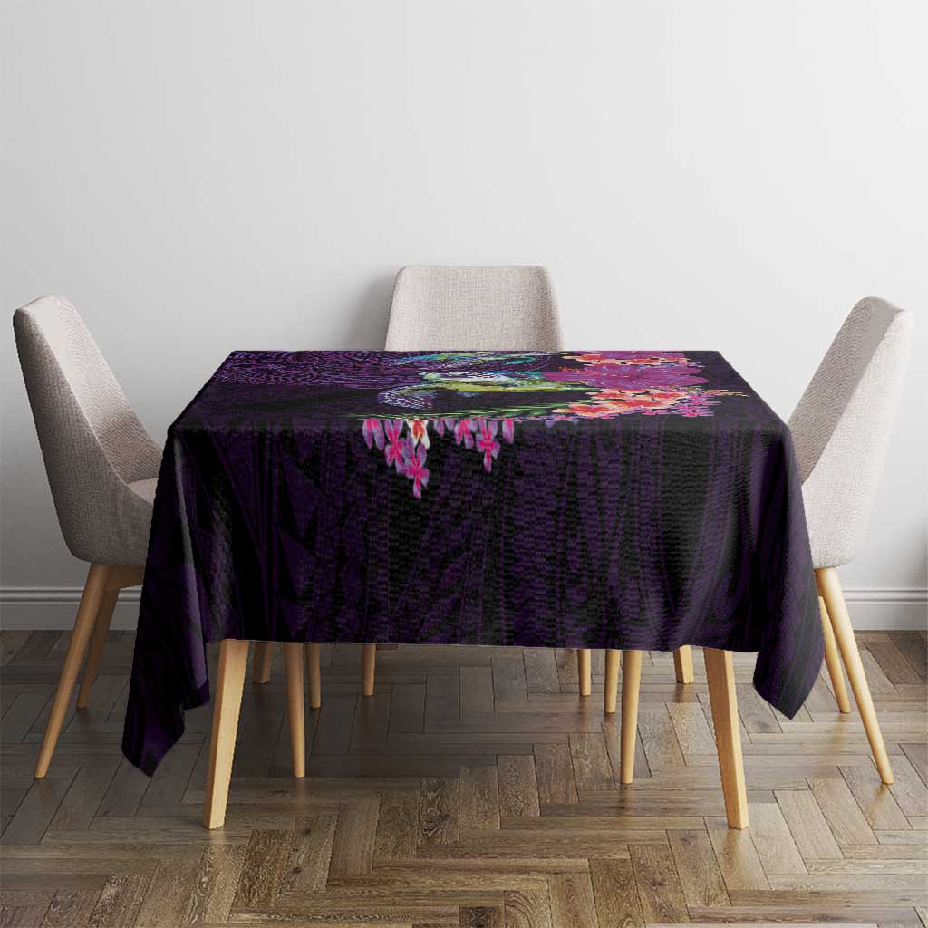 Hawaiian Plumeria and Hibiscus with Turtles Tablecloth Polynesian Art Purple Color - Polynesian Pride